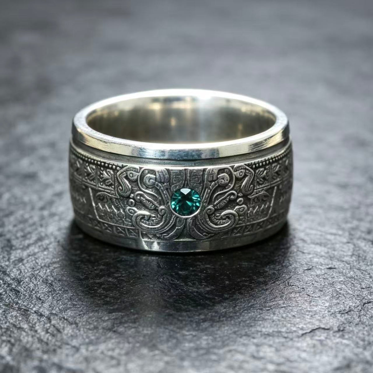 999 Pure Silver Mexican Aztec Coin Ring – 1/10 Ounce Fine Silver Vintage Coin Band