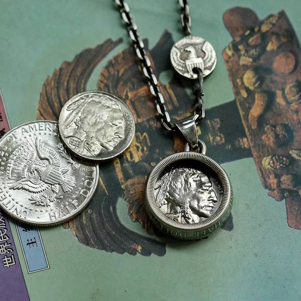 Mongolia Jewelry - American Buffalo Silver Coin Necklace