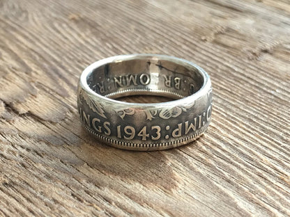 British Silver Coin Ring - Two Shillings - Handcrafted - Great Britain - United Kingdom - UK Coin Rings