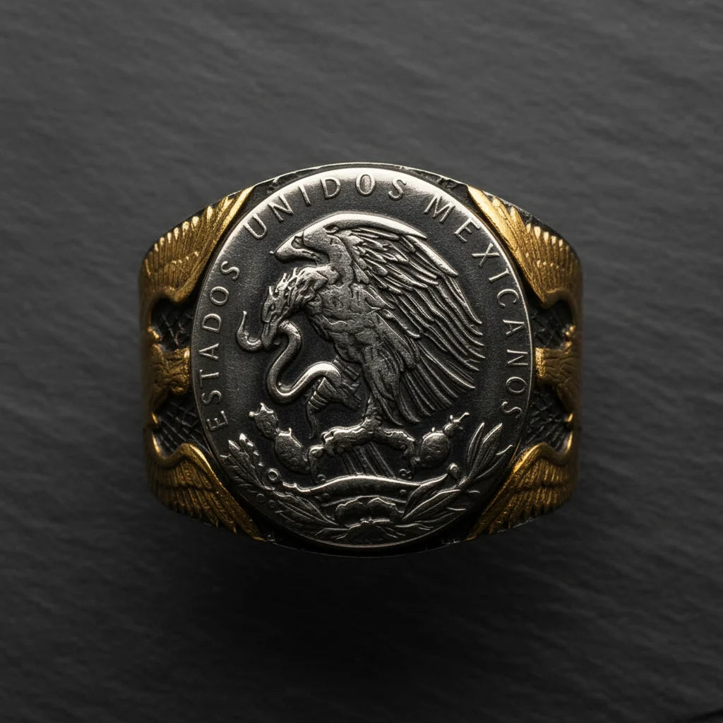 Mexican Eagle and Snake Silver Coin Ring – Adjustable Open Design | One Size Fits Most