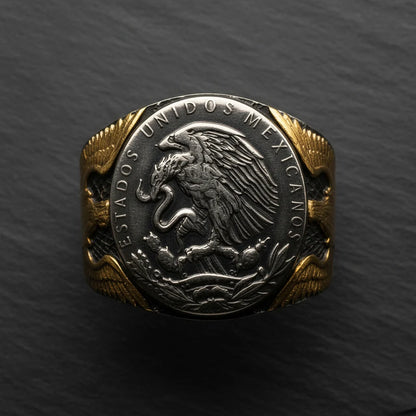 Mexican Eagle and Snake Silver Coin Ring – Adjustable Open Design | One Size Fits Most