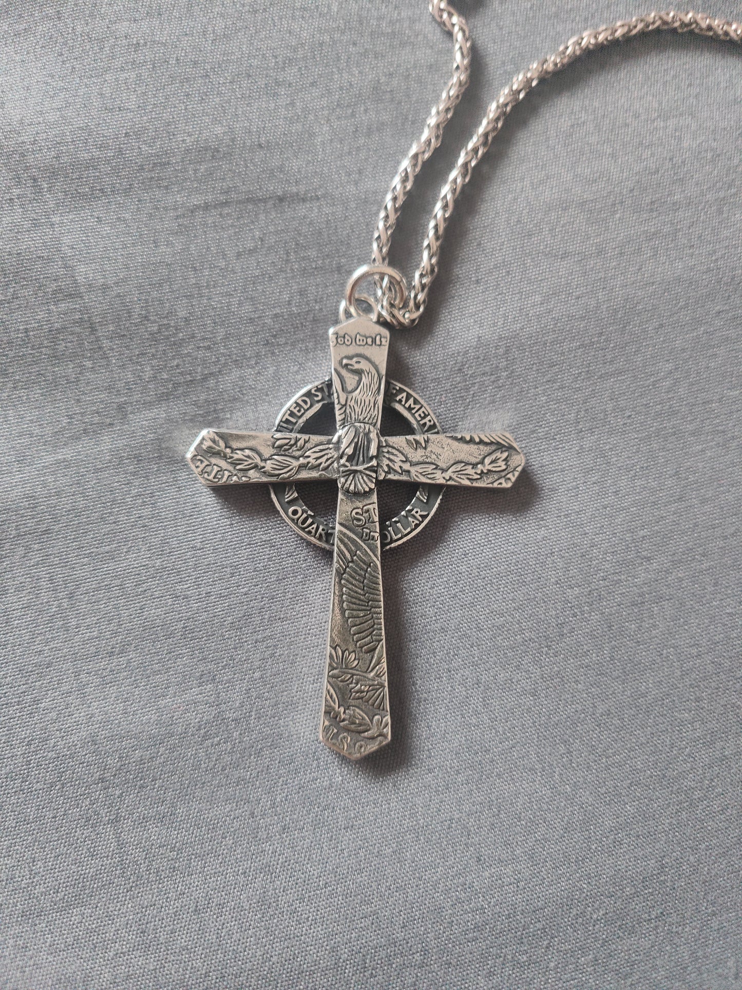 Mongolia Jewelry - Morgan Silver Coin Cross Necklace