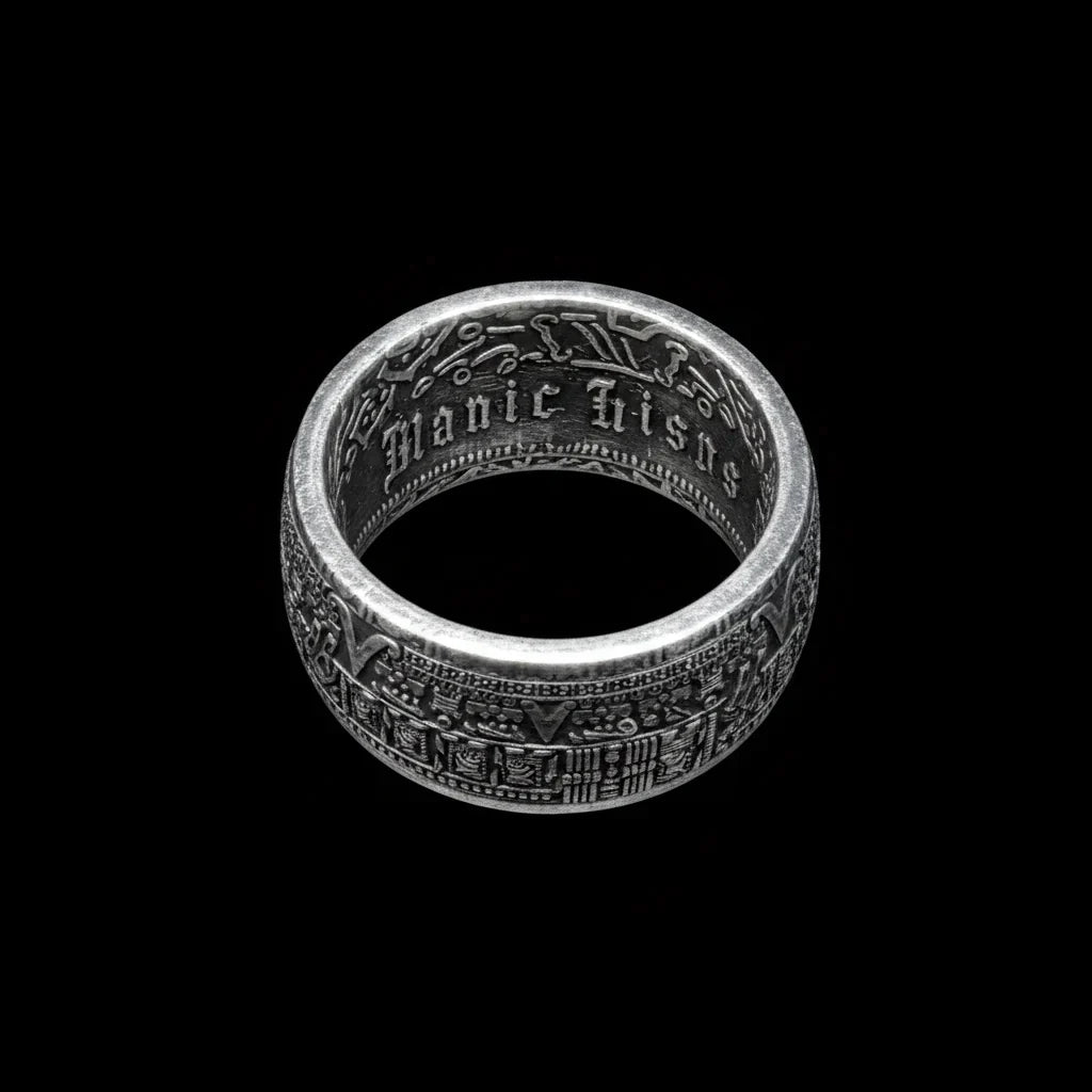 Mexican Aztec Sun Coin Ring（999 Sterling Silver）