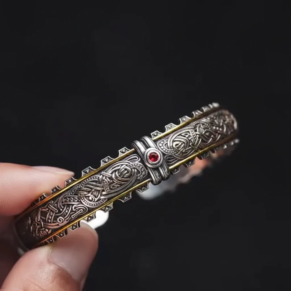 Celtic Dragon Cuff Bracelet — Handcrafted Silver & Viking Bangle with Gemstone