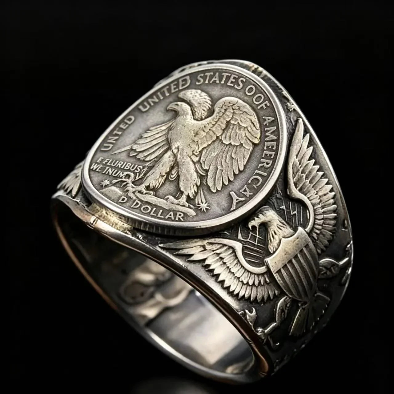 Reverse Walking Liberty Half Dollar Coin Ring