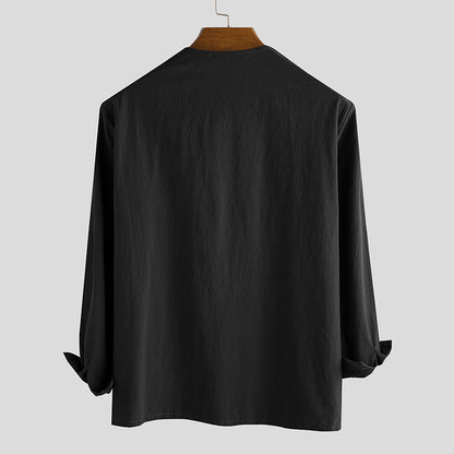 Mongolian Clothing -Cotton Linen Drawstring Shirt