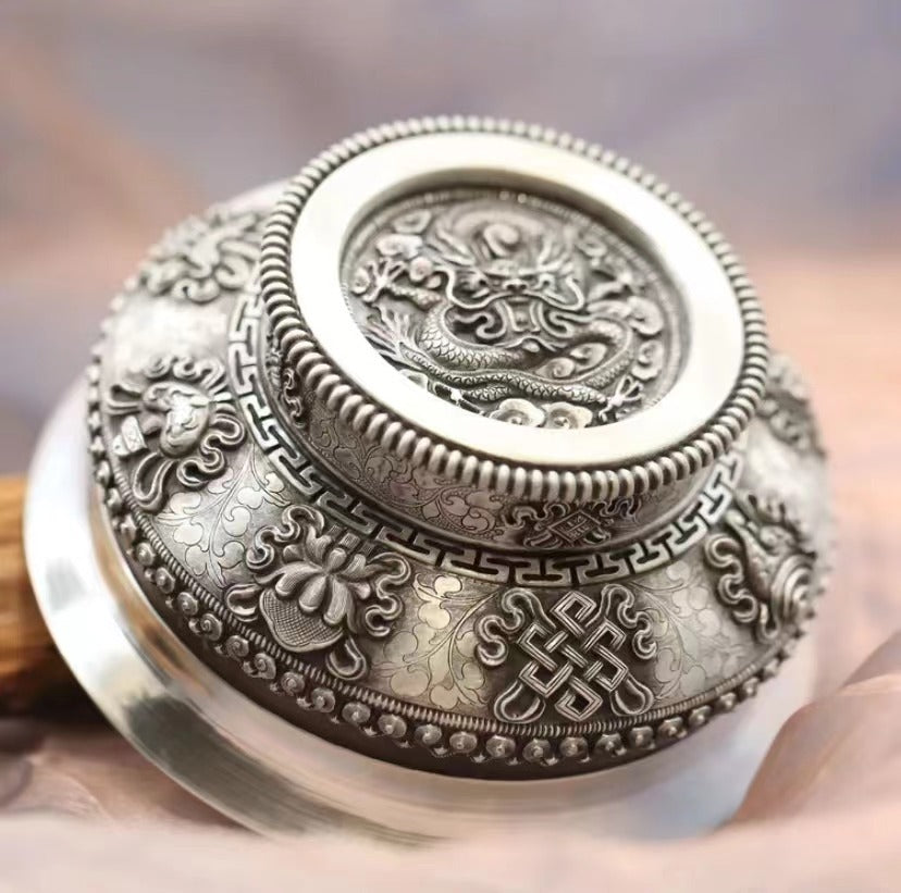 Mongolian Sterling Silver Bowl - Dragon Pattern