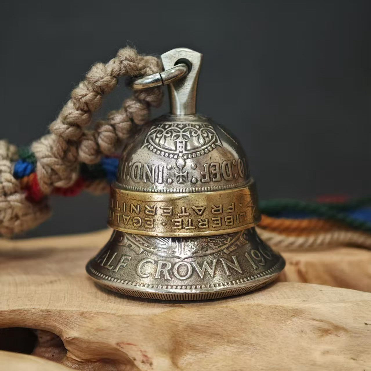 Mongolian Pendant - Vintage British Coin Bell ,Pendant, Charm or Keychain