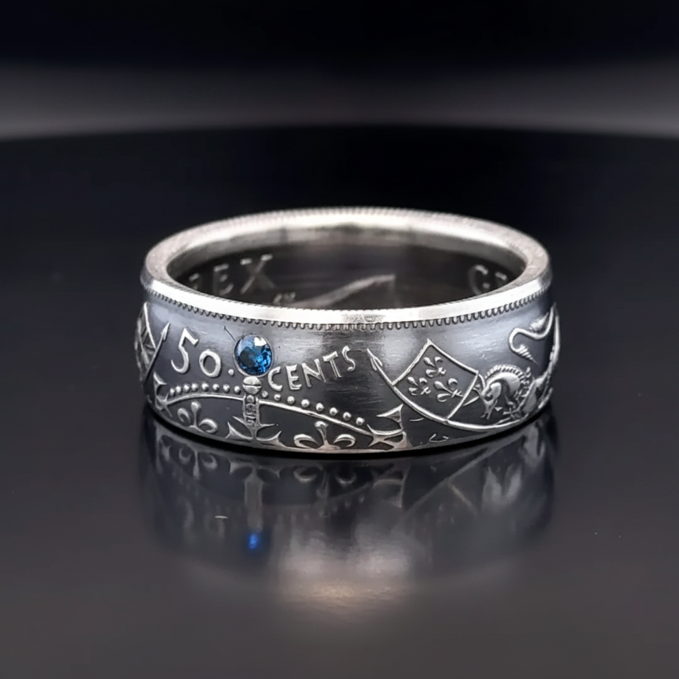 Blue Diamond Canadian Coin Ring