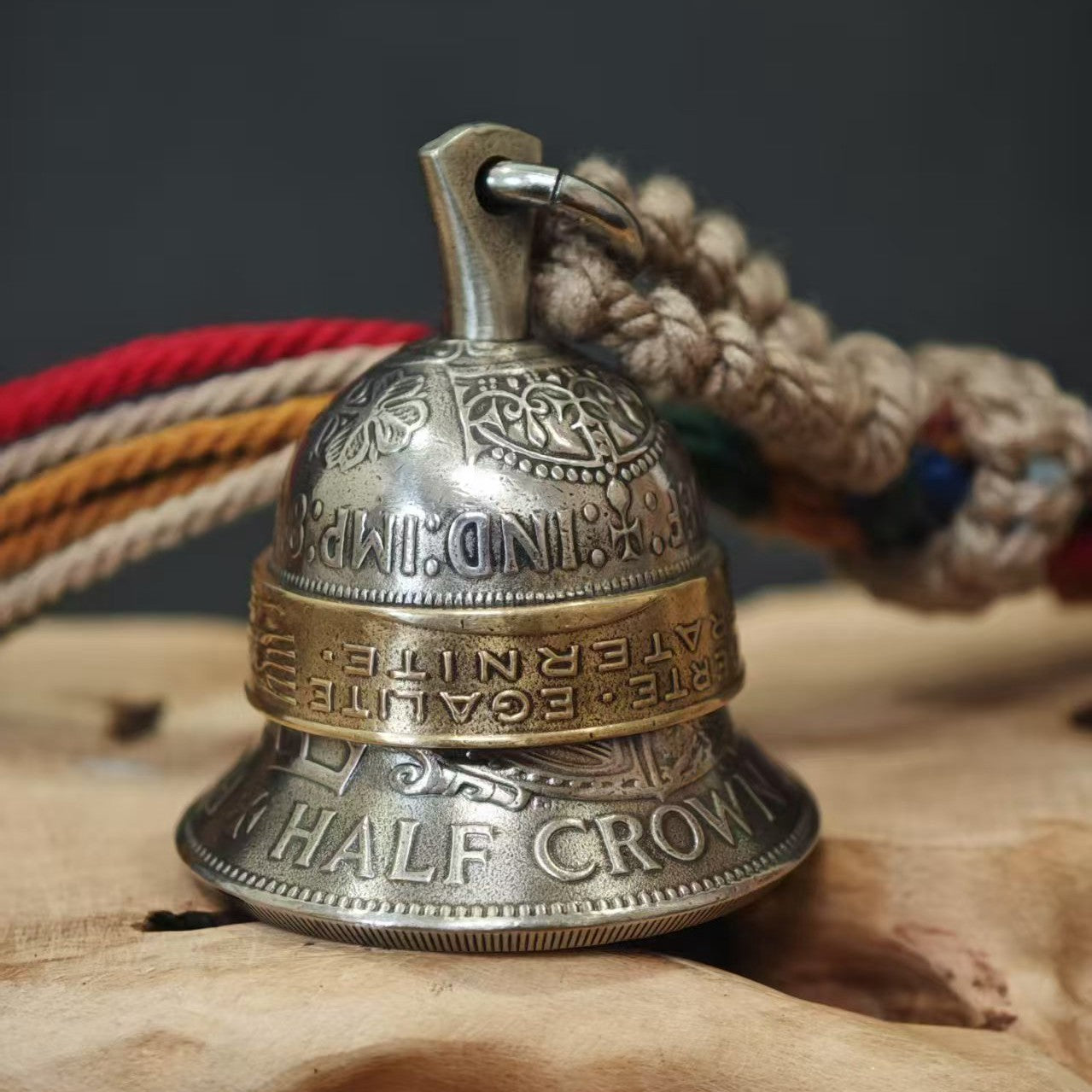 Mongolian Pendant - Vintage British Coin Bell ,Pendant, Charm or Keychain