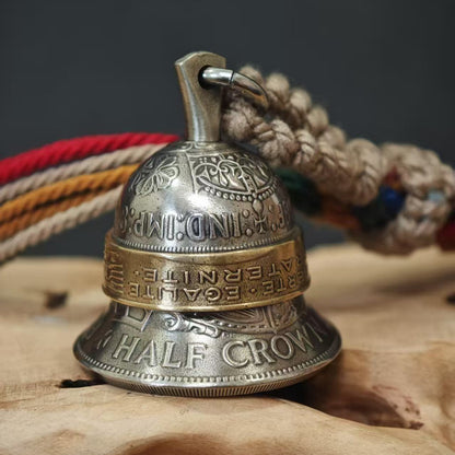 Mongolian Pendant - Vintage British Coin Bell ,Pendant, Charm or Keychain