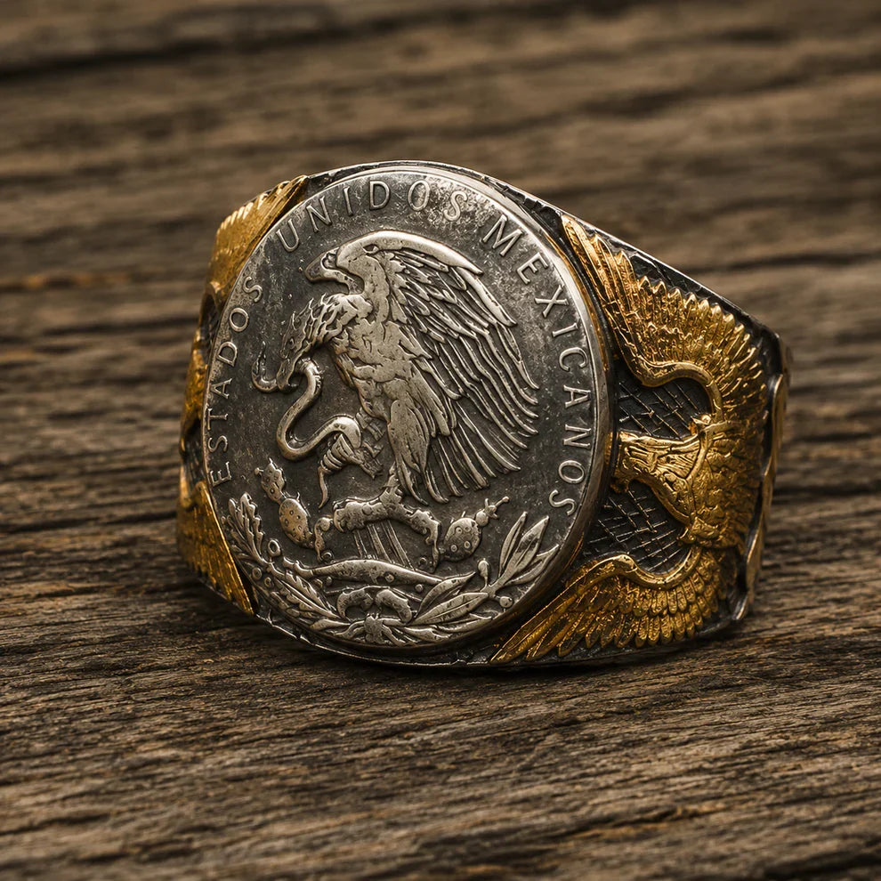 Mexican Eagle and Snake Silver Coin Ring – Adjustable Open Design | One Size Fits Most