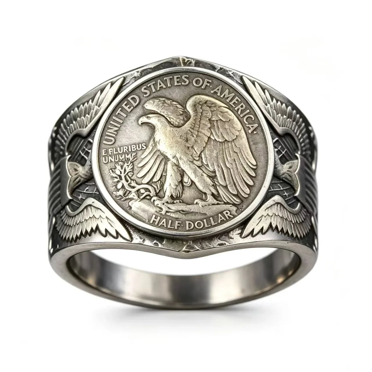 Reverse Walking Liberty Half Dollar Coin Ring