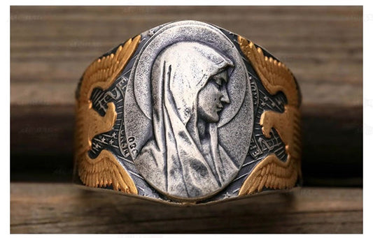 The Virgin Mary Silver Coin Ring – Adjustable Open Design | One Size Fits Most