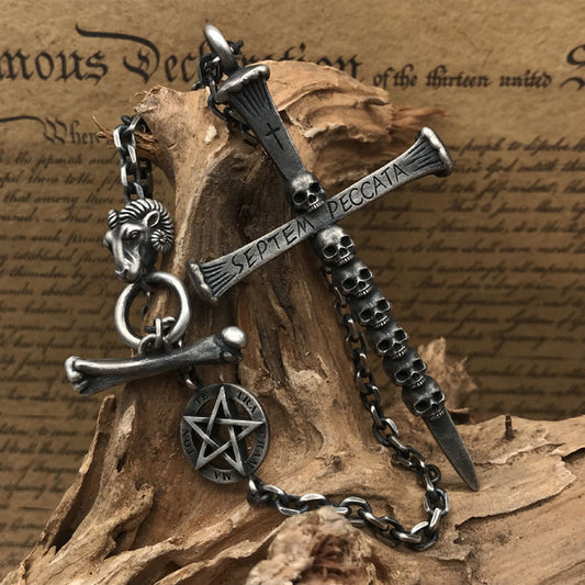 Mongolia Jewelry –Seven Sins Skull Cross Necklace