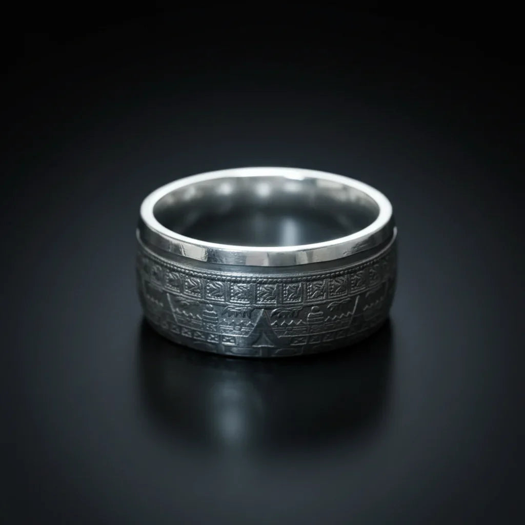 999 Pure Silver Mexican Aztec Coin Ring – 1/10 Ounce Fine Silver Vintage Coin Band