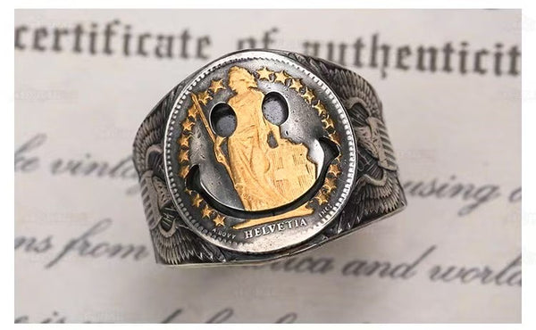 Mongolia Jewelry - Helvetia Goddess Silver Coin Ring
