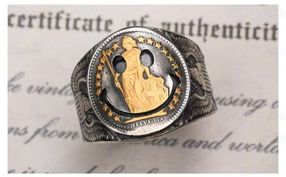Mongolia Jewelry - Helvetia Goddess Silver Coin Ring