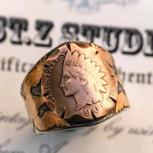 Mongolia Jewelry - Native American Head Silver Coin Ring