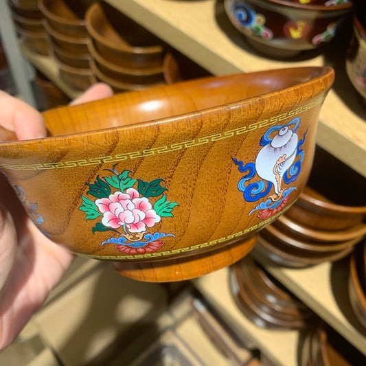 Mongolian Wooden Bowl - Flowers