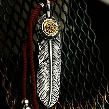Mongolia Jewelry-Feather Spirit Necklace,Handcrafted Soul with a Spinning Touch