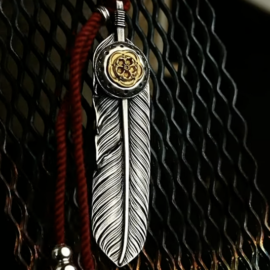 Mongolia Jewelry-Feather Spirit Necklace,Handcrafted Soul with a Spinning Touch