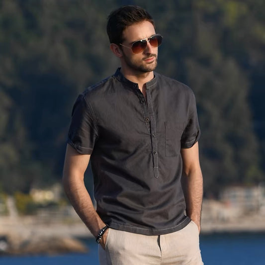Mongolian Clothing- Stand Collar Cotton and Linen Shirt