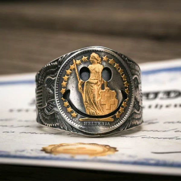 Mongolia Jewelry - Helvetia Goddess Silver Coin Ring