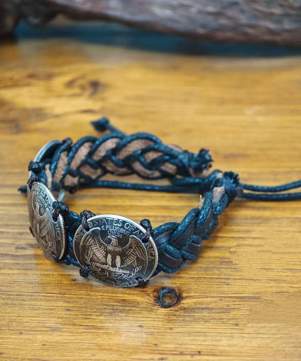 Mongolia Jewelry - Washington Silver Coin Vintage Leather Bracelet