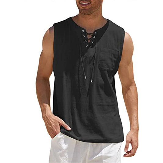 Mongolian Clothing - Sleeveless Cotton-Linen T-Shirt