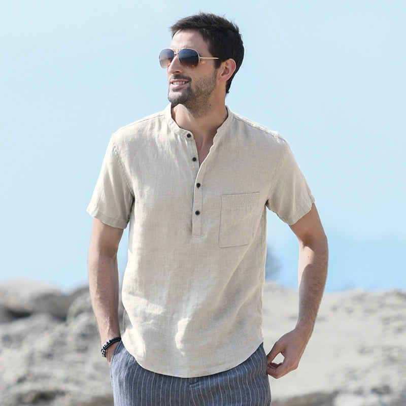 Mongolian Clothing-Soft and breathable short-sleeved linen shirt