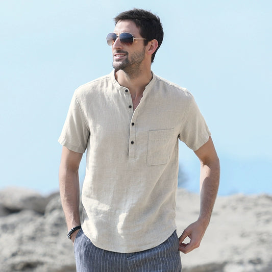 Mongolian Clothing-Soft and breathable short-sleeved linen shirt