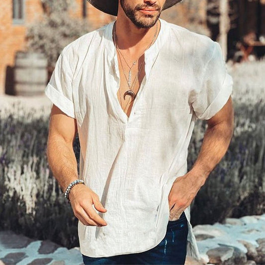 Mongolian Clothing-Summer new simple short-sleeved shirt