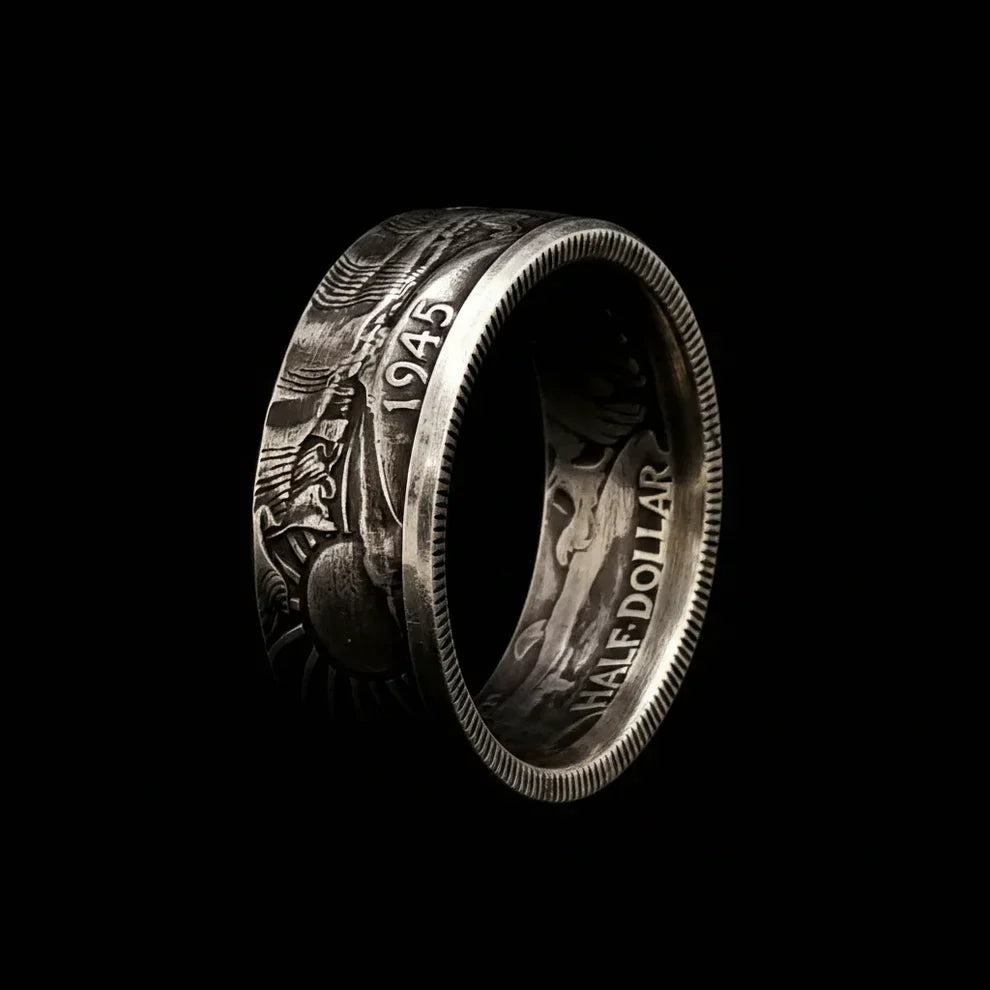 Walking Liberty & Franklin Half Dollar Silver Coin Ring Set | Vintage US Silver Hand Forged Ring
