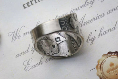 Mongolia Jewelry - Freemasonry Engraved Silver Coin Ring