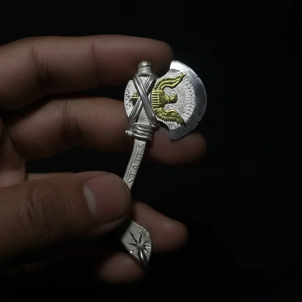 1967 Eagle Axe Pendant — Hand-Carved Coin Art
