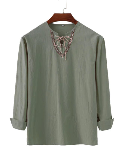 Mongolian Clothing -Cotton Linen Drawstring Shirt