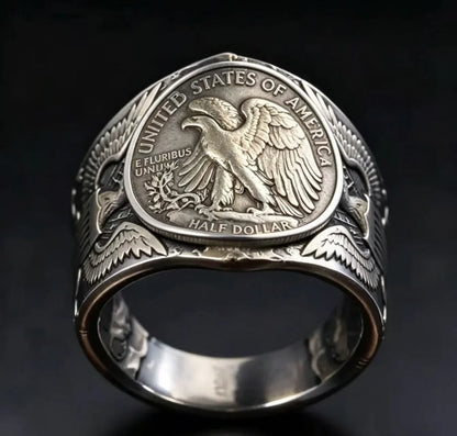 Reverse Walking Liberty Half Dollar Coin Ring