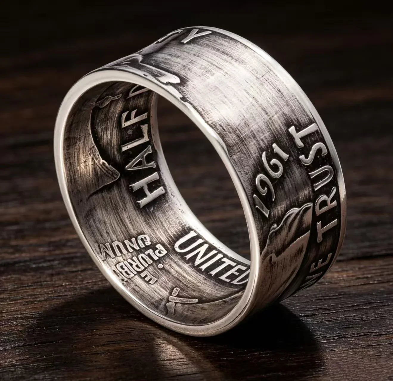 Walking Liberty & Franklin Half Dollar Silver Coin Ring Set | Vintage US Silver Hand Forged Ring