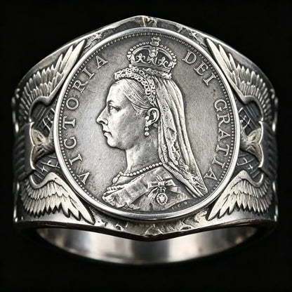1889 British 1 Florin Silver Coin Ring