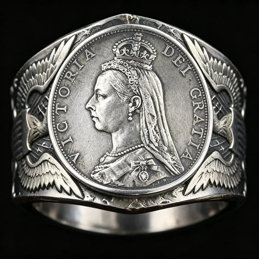 1889 British 1 Florin Silver Coin Ring